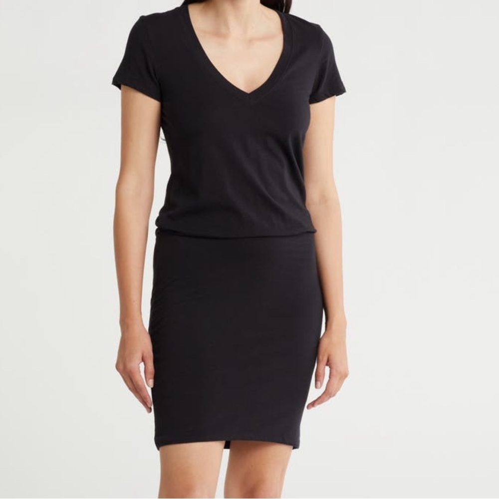 James Perse NWT Black Vneck Short Sleeve Dropped Waist Tshirt Midi Dress large